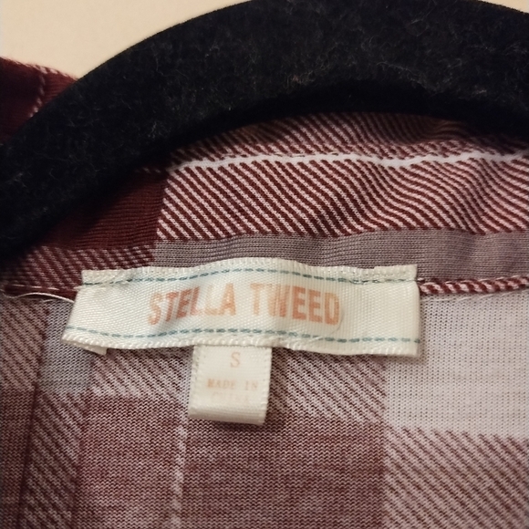 Stella Tweed wm long sleeve burgundy and white plaid button down/up shirt Small - Picture 3 of 12